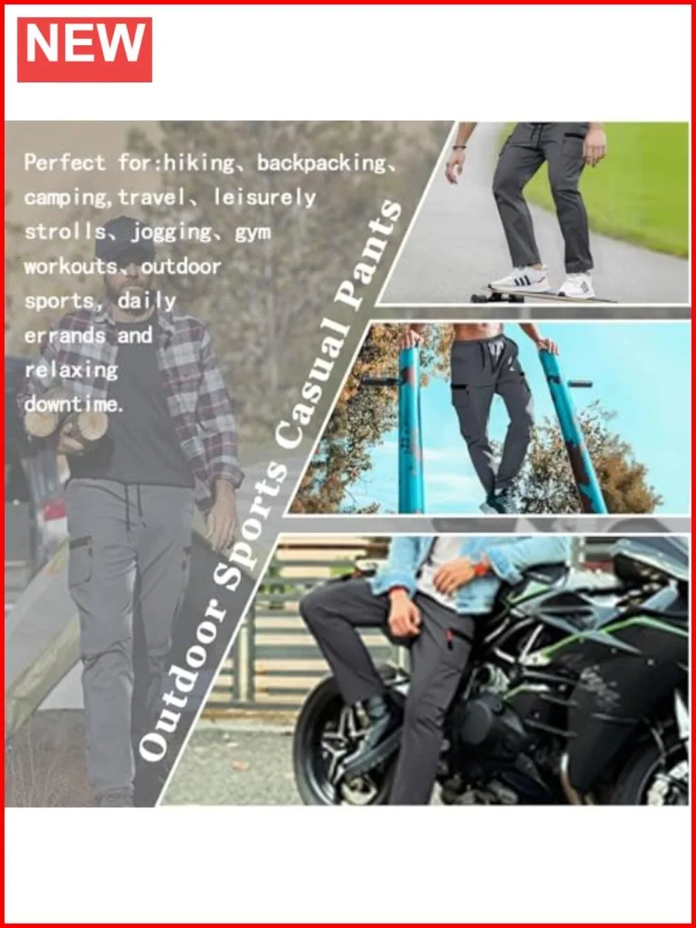 Lightweight Quick-Dry Hiking Cargo Pants Elastic Waist Joggers